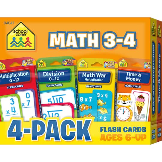 School Zone&#xAE; Math 3-4 Flash Card, 4 Pack